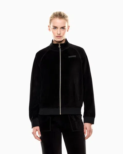 Ea7 Athletic Velour Zip-up Sweatshirt In Stretch Chenille