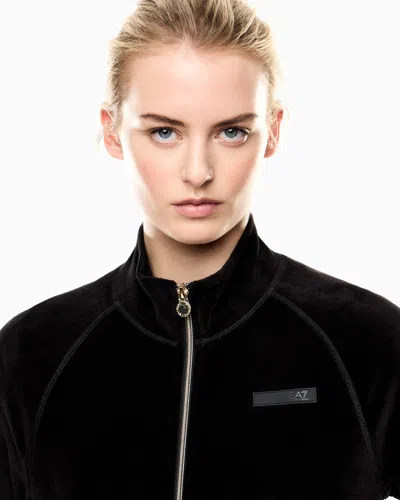 Ea7 Athletic Velour Zip-up Sweatshirt In Stretch Chenille