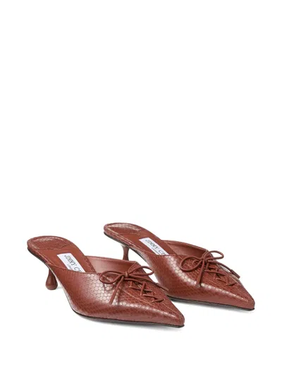 Jimmy Choo Scarlett 50 Leather Snake-print Mules In Brown