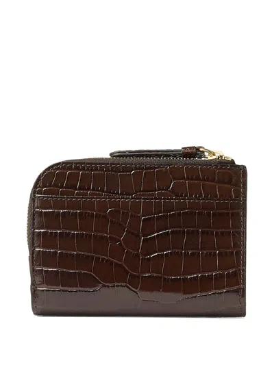 Jimmy Choo Crocodile-effect Zip Wallet In Brown