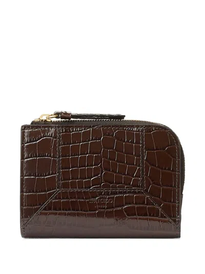 Jimmy Choo Crocodile-effect Zip Wallet In Brown