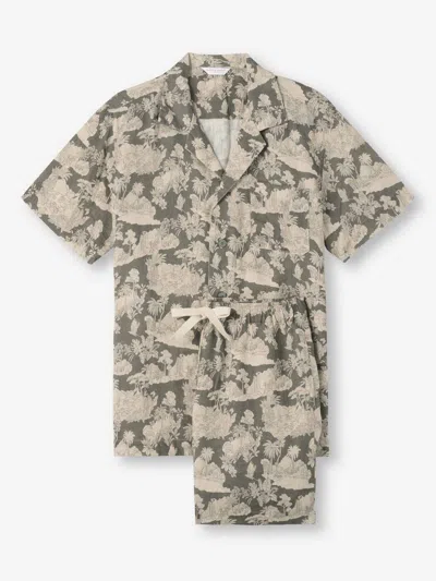 Derek Rose Men's Short Pyjamas Milan 26 Linen Khaki