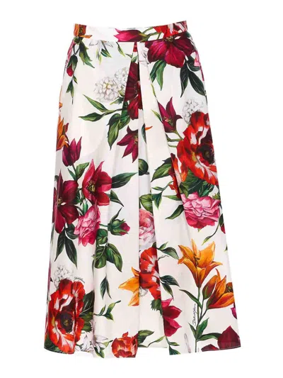 Dolce & Gabbana Multicolor Midi Skirt With All-over Floral Print And Rear Zip Closure In Cotton Woman