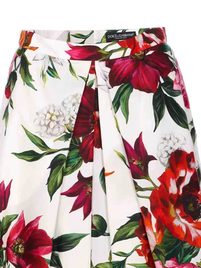 Dolce & Gabbana Multicolor Midi Skirt With All-over Floral Print And Rear Zip Closure In Cotton Woman