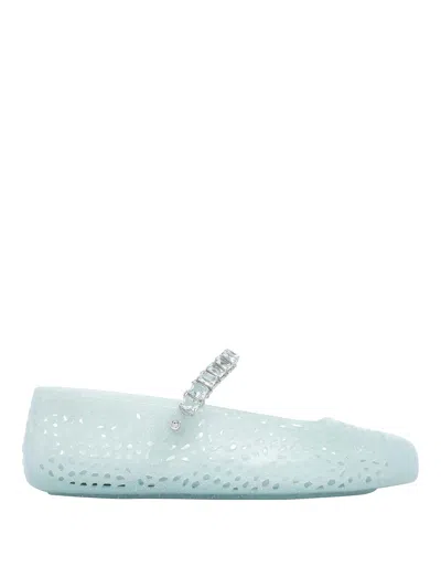 Jimmy Choo Light Green Jelly Ballet Flats With Crystal In Blue
