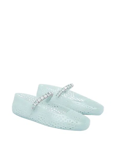 Jimmy Choo Light Green Jelly Ballet Flats With Crystal In Blue