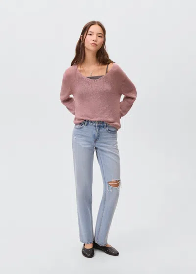 Mango Teen Openwork Knit Sweater Pale Pink