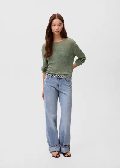 Mango Teen Openwork Knit Sweater Khaki
