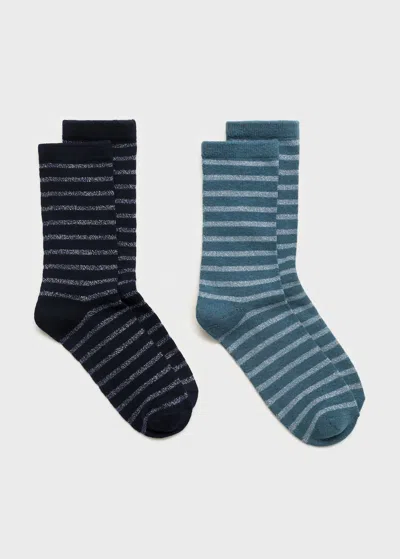 Mango Teen 2 Pack Lurex Socks Navy In Multi