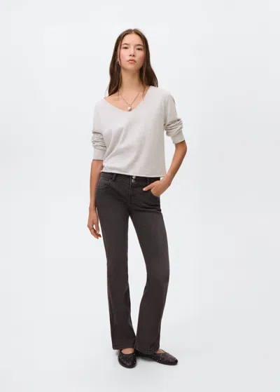 Mango Teen V-neck Knit Sweater Light Heather Grey