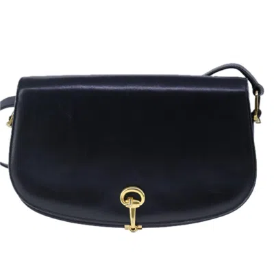Pre-owned Gucci Horsebit Navy Leather Shoulder Bag ()