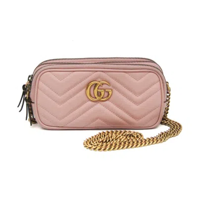 Pre-owned Gucci Marmont Pink Leather Shoulder Bag ()