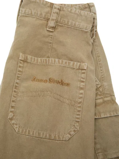 Acne Studios Wide Leg Denim Cotton Jeans With Cargo Pockets In Neutral