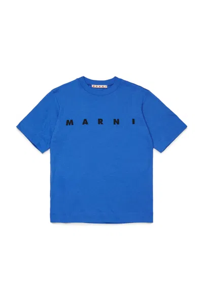 Marni T-shirt In Jersey Con Logo In Blue