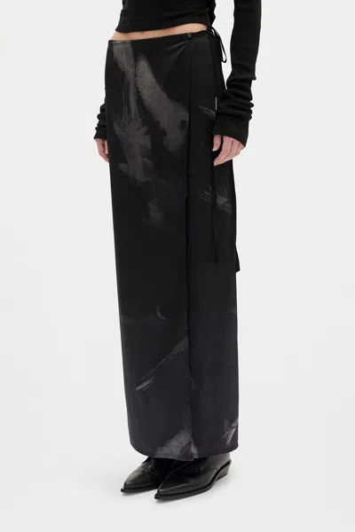 Ann Demeulemeester Oku Printed Long Wrap Skirt In Black
