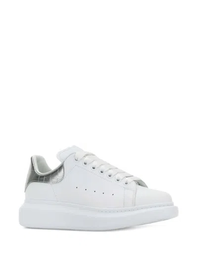 Alexander Mcqueen White Oversize Sneakers With Snake Print On The Heel In Leather Woman