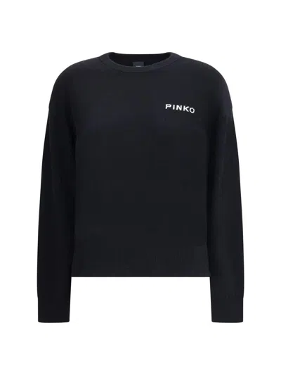 Pinko Wool And Cashmere Logo Sweater In Black