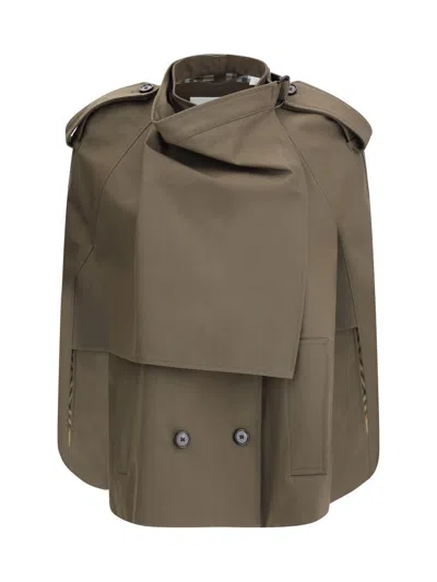 Burberry Cotton Cape With Traditional Check Lining In Brown