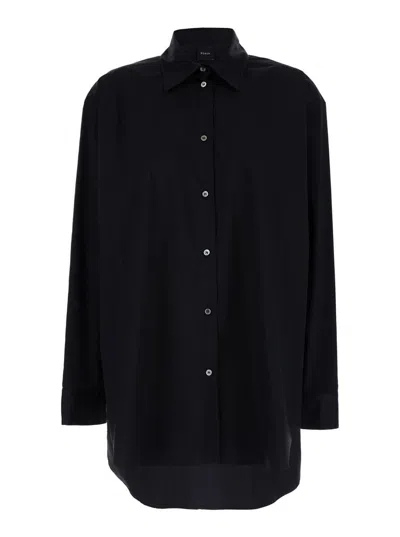 Plain Oversized Black Shirt In Cotton Woman In Black