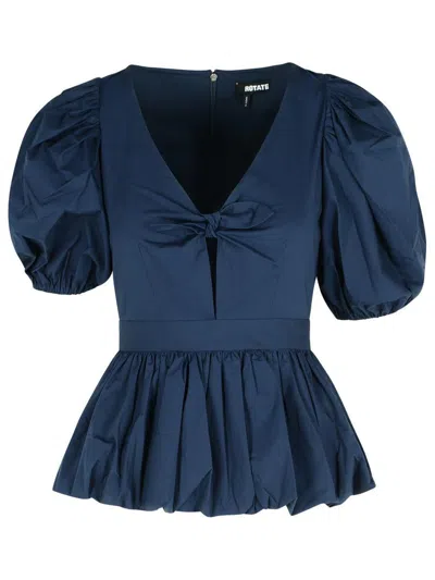 Rotate Birger Christensen Dark Blue Cotton Blouse In Blue