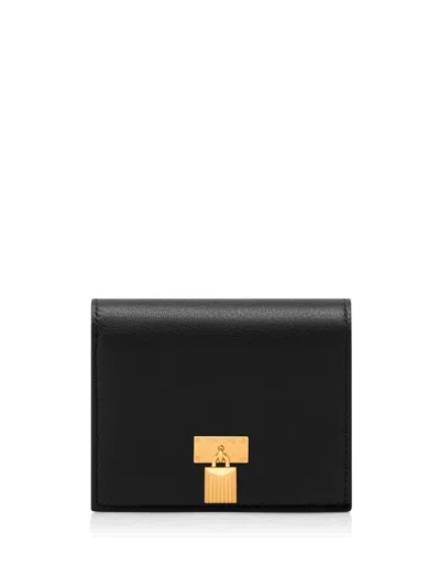 Tom Ford Natural Grain Leather Padlock Compact Wallet In Black