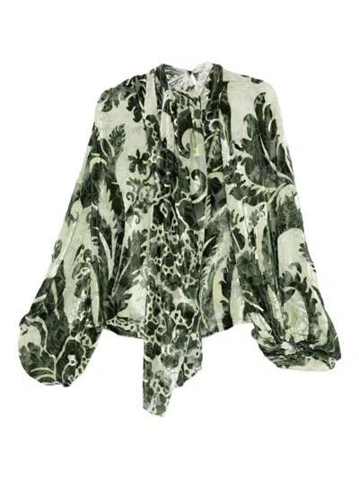 F.r.s For Restless Sleepers For Restless Sleepers Printed Silk Blouse In Green