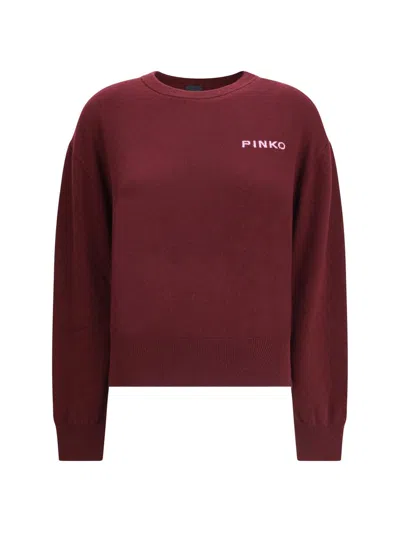Pinko Wool And Cashmere Logo Sweater In Red