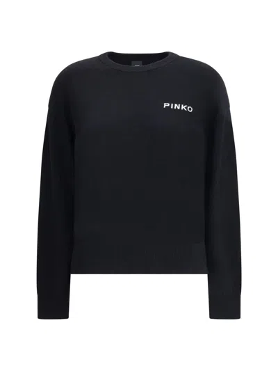 Pinko Wool And Cashmere Logo Sweater In Black