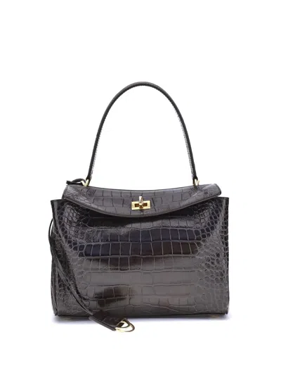 Balenciaga Rodeo Shoulder Bag In Crocodile-print Leather