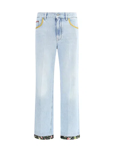 Valentino Garavani Contrast Border Straight Leg Jeans In Gray