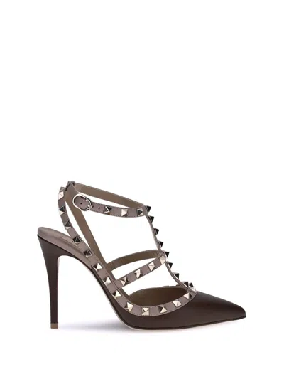 Valentino Garavani Rockstud Pointed Toe Pumps In Brown