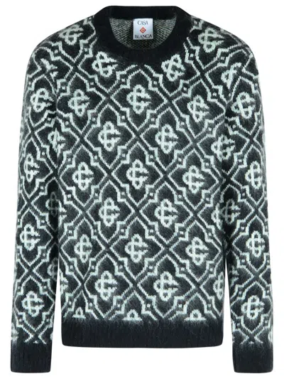 Casablanca Black Mohair Blend Monogrammed Sweater Men In Multi