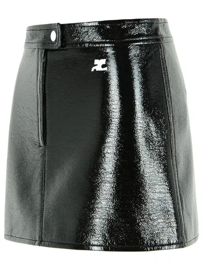 Courrèges 'reedition' Black Cotton Blend Miniskirt In Black