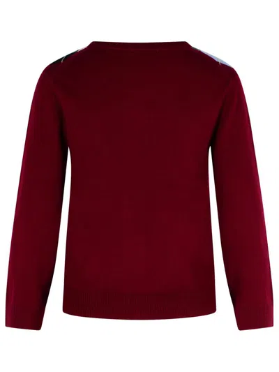 Ganni Multicolor Crewneck Cardigan With Jewel Buttons And Gemetric Motif On The Front In Red