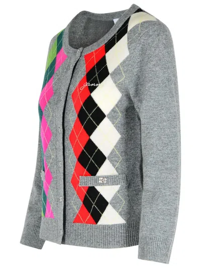 Ganni Cardigan Checkered Argyle Pattern In Gray