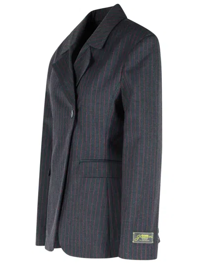 Ganni Pinstriped Black Viscose Blend Blazer Women In Blue