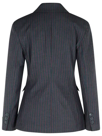 Ganni Pinstriped Black Viscose Blend Blazer Women In Blue