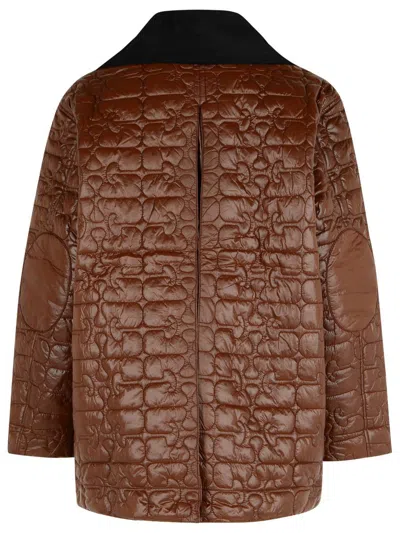 Ganni Quilted Coat With Contrasting Collar In Brown