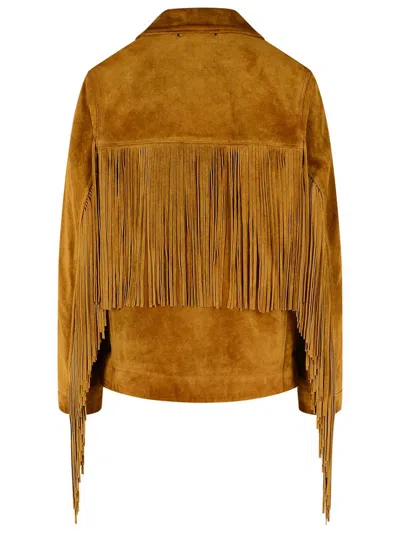 Golden Goose Women's Jacket In Tobacco Suede With Fringes In Brown