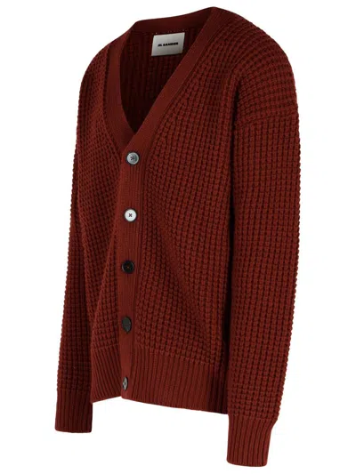 Jil Sander Burgundy Virgin Wool Cardigan Men In Red