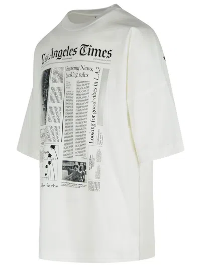 Palm Angels Oversized Newspaper Print T-shirt With Contrasting Graphic In White