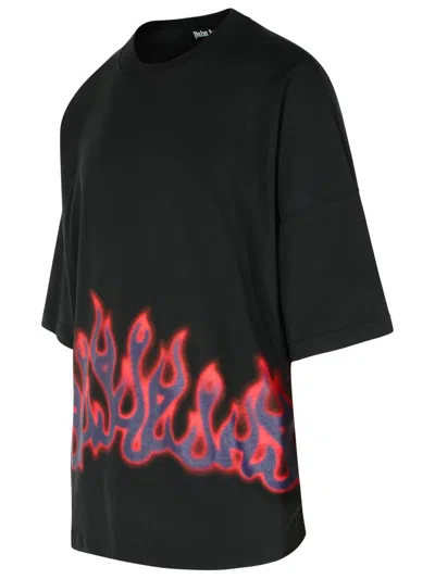 Palm Angels Flames Over T-shirt In Black