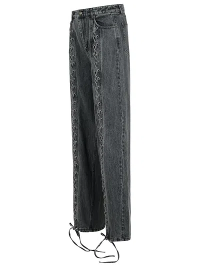 Rotate Birger Christensen Black Cotton Jeans With Laces In Blue