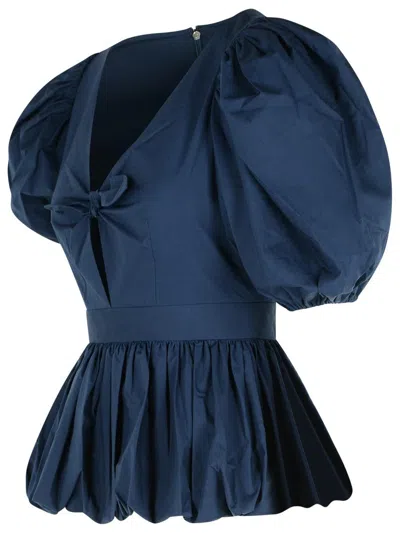 Rotate Birger Christensen Dark Blue Cotton Blouse In Blue