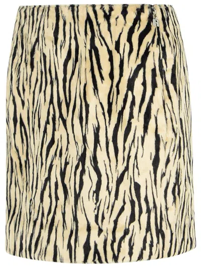 Rotate Birger Christensen Womens Egret Comb Printed Faux-fur Cotton-blend Mini Skirt In Multi