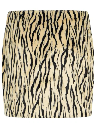 Rotate Birger Christensen Womens Egret Comb Printed Faux-fur Cotton-blend Mini Skirt In Multi