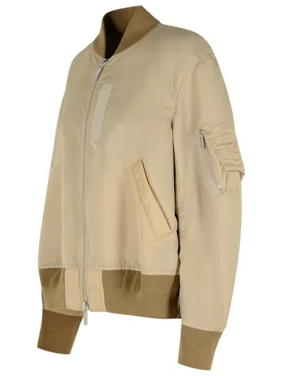 Sacai Beige Nylon Bomber Jacket In Neutral