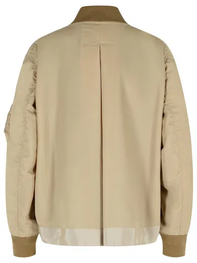 Sacai Beige Nylon Bomber Jacket In Neutral