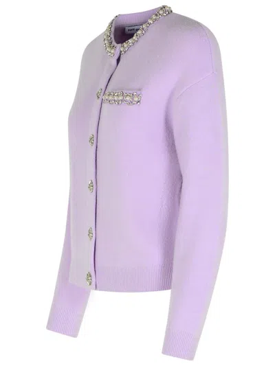 Self-portrait Lilac Crystal Trim Knit Cardigan In Purple