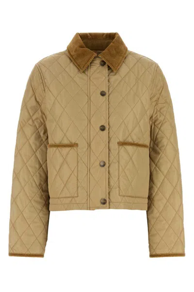 Burberry Oldham Beige Quilted Jacket With Corduroy Collar In Tech Fabric Woman In Brown